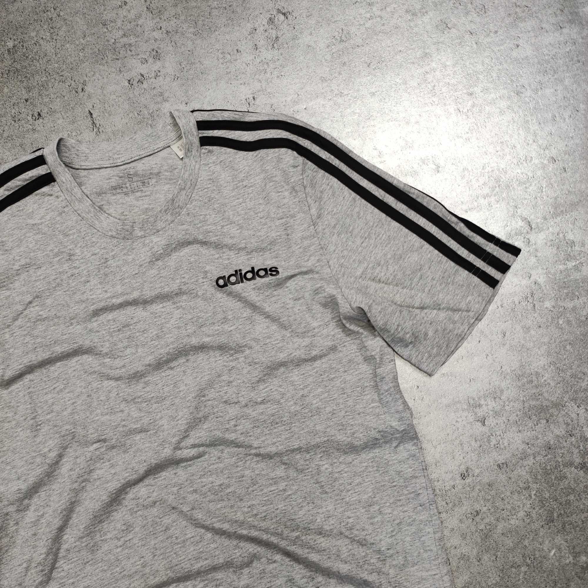 MĘSKA Sportowa Szara Koszulka Bawełna 3 Paski Adidas Male Logo Casual