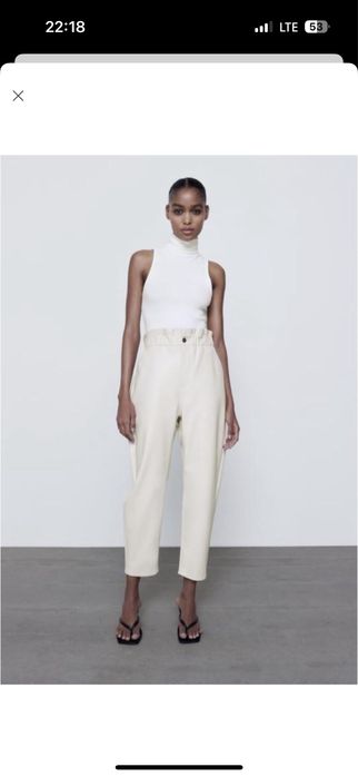 Бежеві штани брюки з еко шкіри zara, baggy слоучи штучна шкіра, S, M