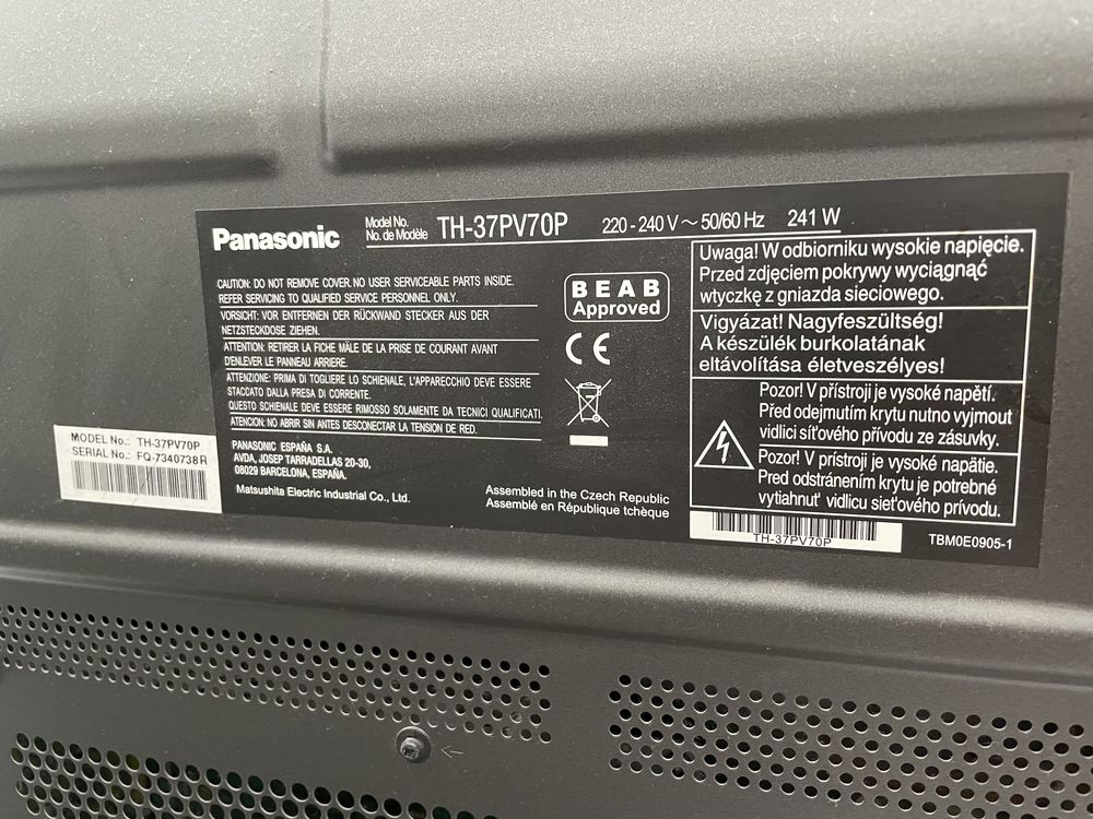 Telewizor plazmowy Panasonic model TH-37PV70P Viesta 37 cal