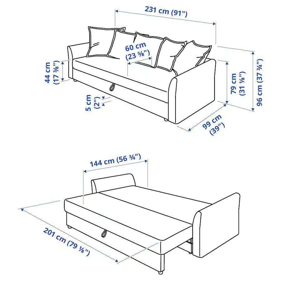 Sofa HOLMSUND IKEA 3 os błękitno-szary