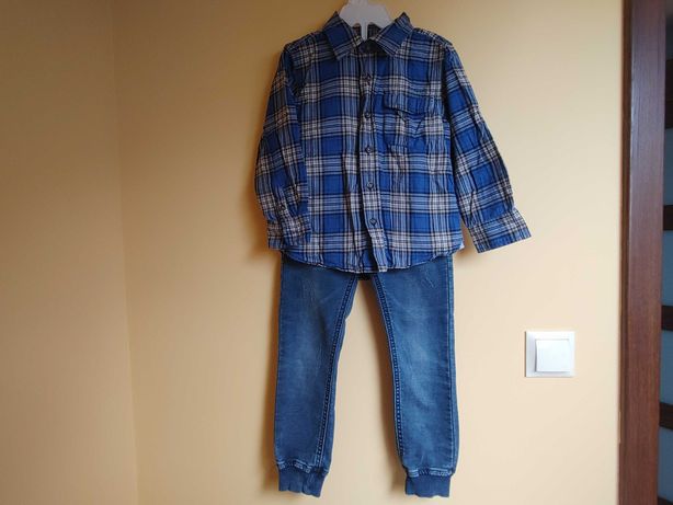 komplet spodnie jeansowe + koszula rozmiar 98-104