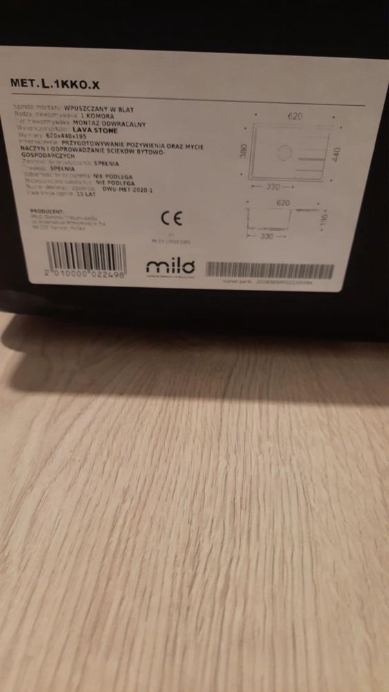 Zlew do zabudowy milo