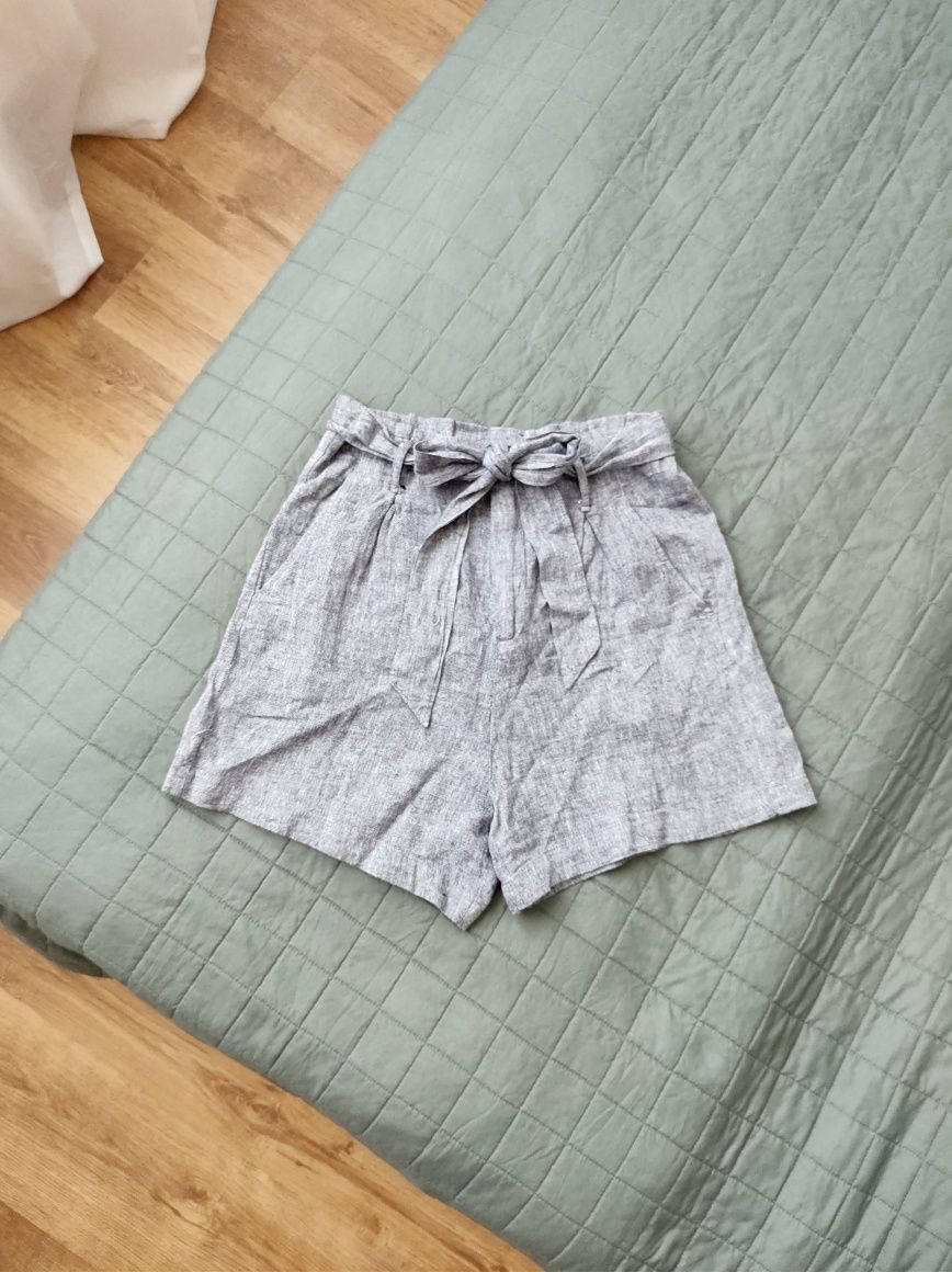 H&M rozmiar M lniane spodenki paperbag wysoki stan