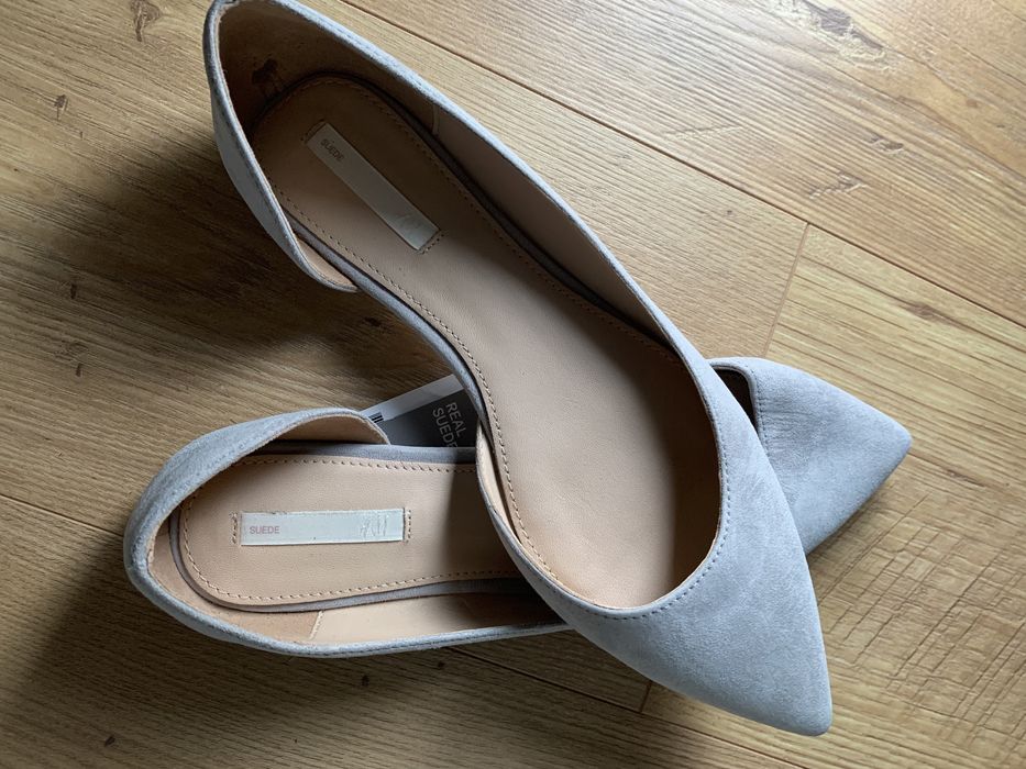 Nowe 100% skórzane zamszowe buty szpic z wycieciem 37 h&m premium