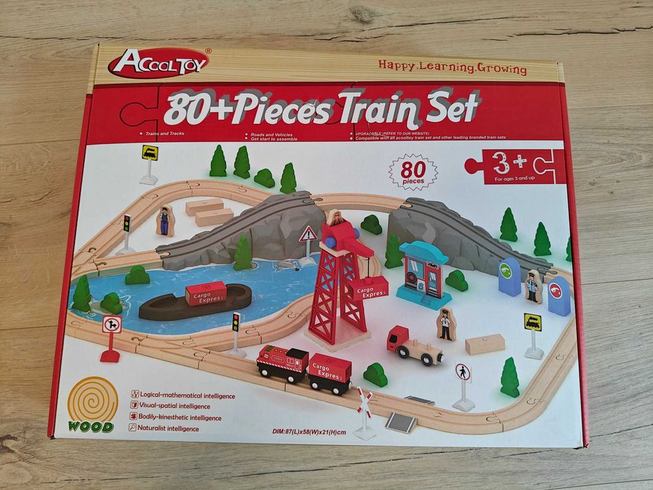 80 деталей+поезд, Новая! Детская деревянная железная дорога игра для д