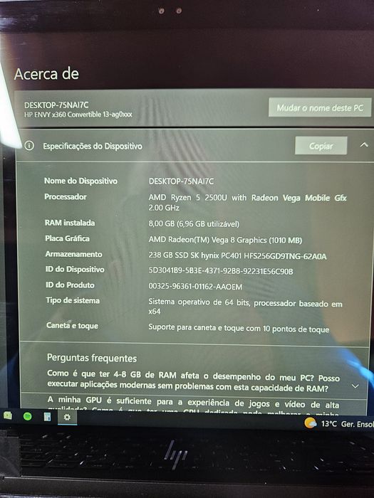 HP x360 ryzen 5 2500u.8gb DDR3.ssd 238gb.