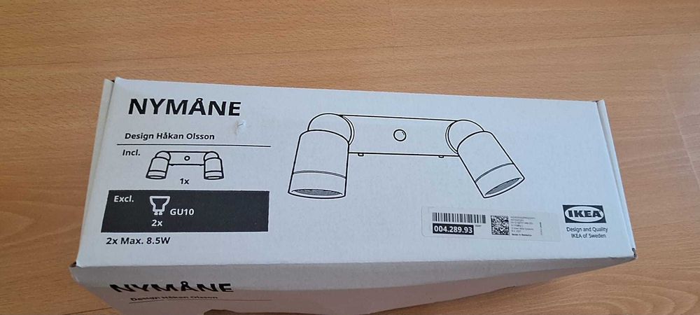 Candeeiro parede duplo, c/fios, branco NYMÅNE Ikea