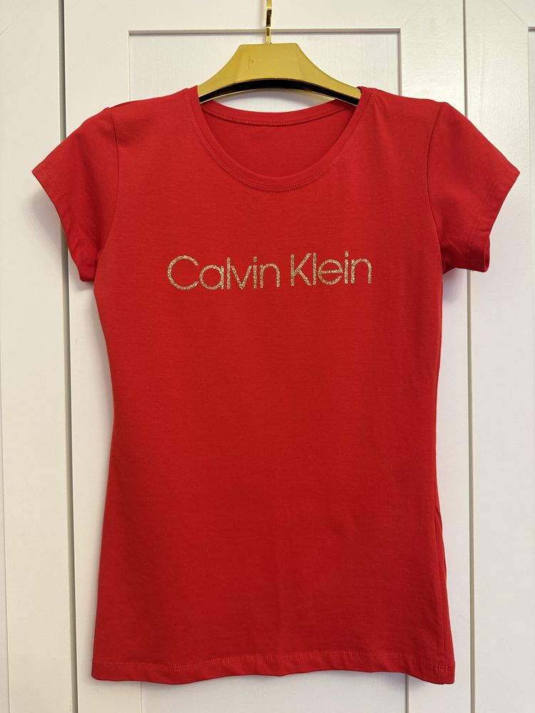 T-Shirt Calvin Klein złoty blyszczacy napis  S