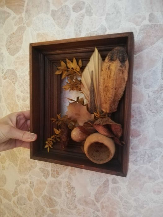 obraz 3D płaskorzeźba kompozycja suszu w ramce brązowa rama 23x19,5cm