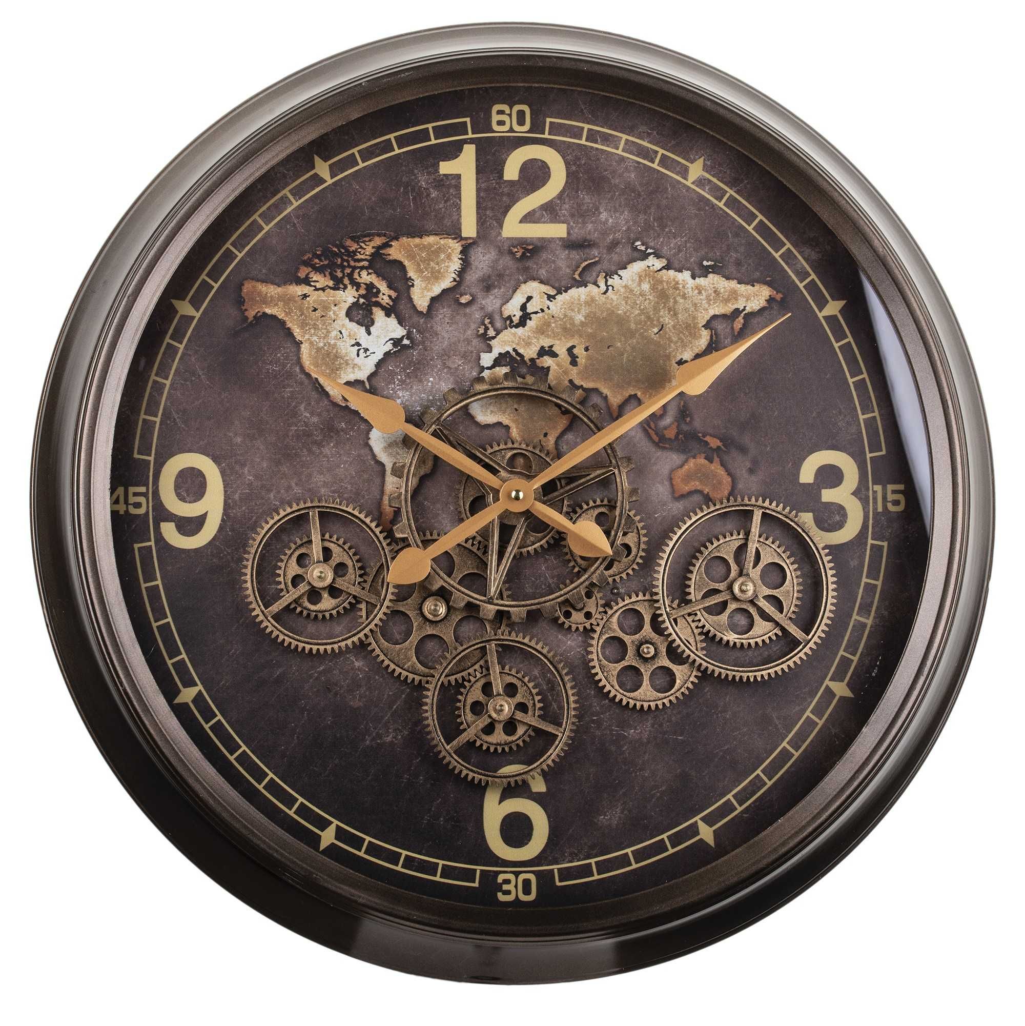 Okrągły Duży Ścienny Zegar z Mapą Elegancki Stylowy  60 cm 138615