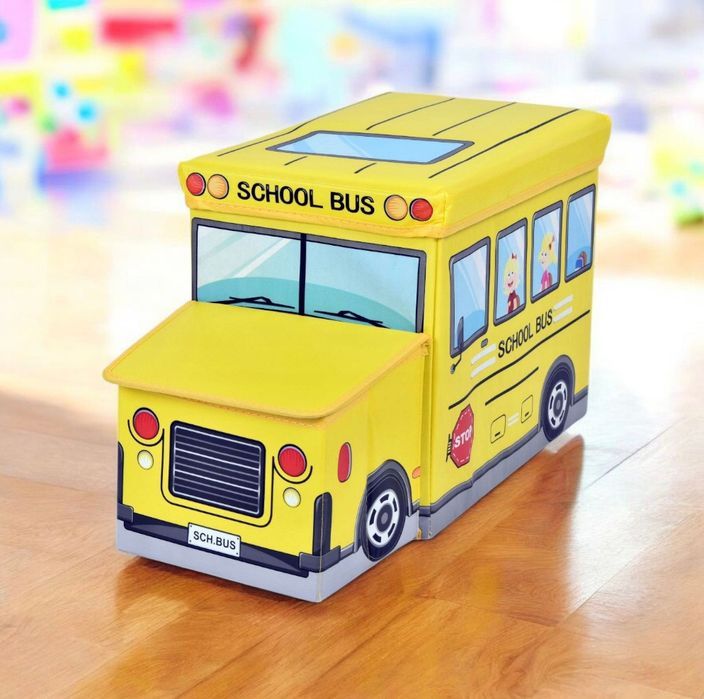 Nowy żółty kosz na zabawki pranie Autobus