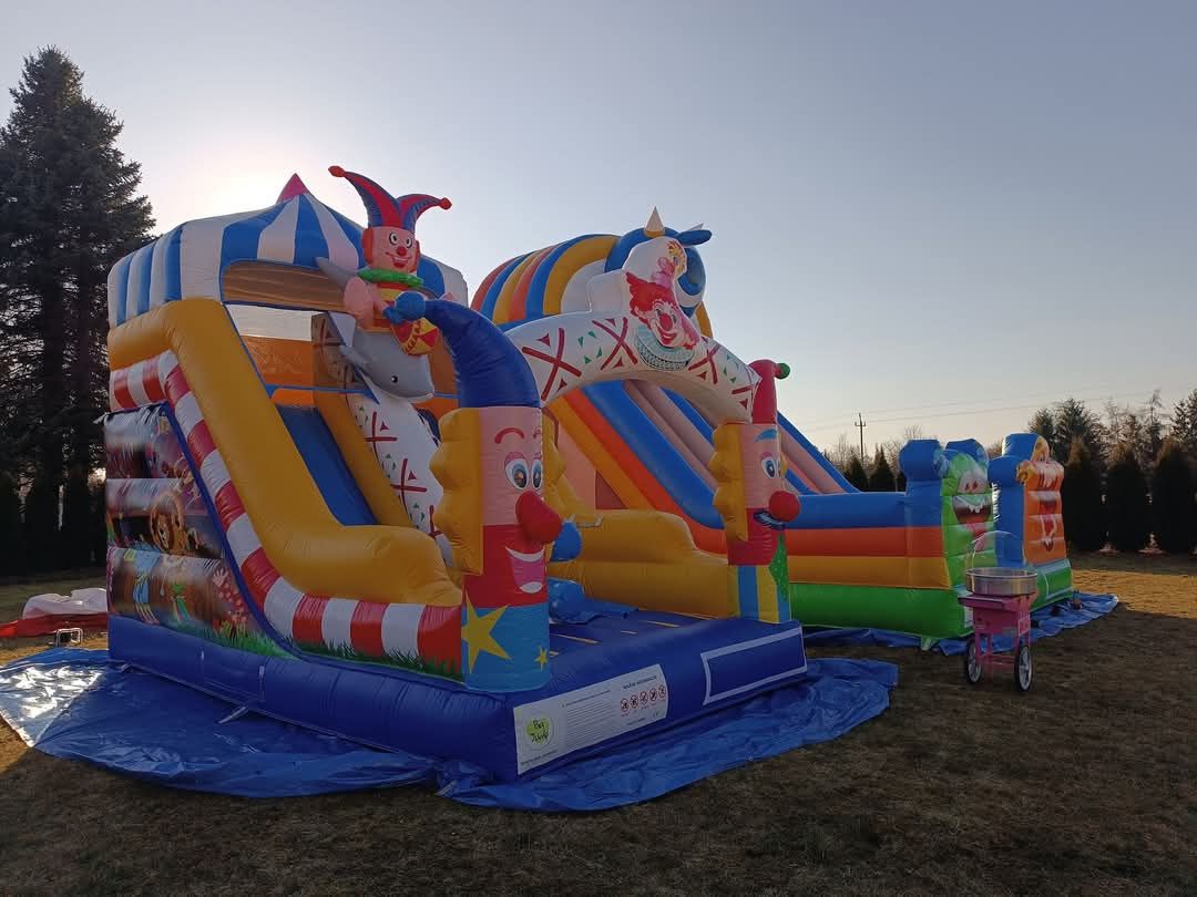 Dmuchaniec dmuchana zjeżdżalnia Klaun wata cukrowa maszyna wynajem