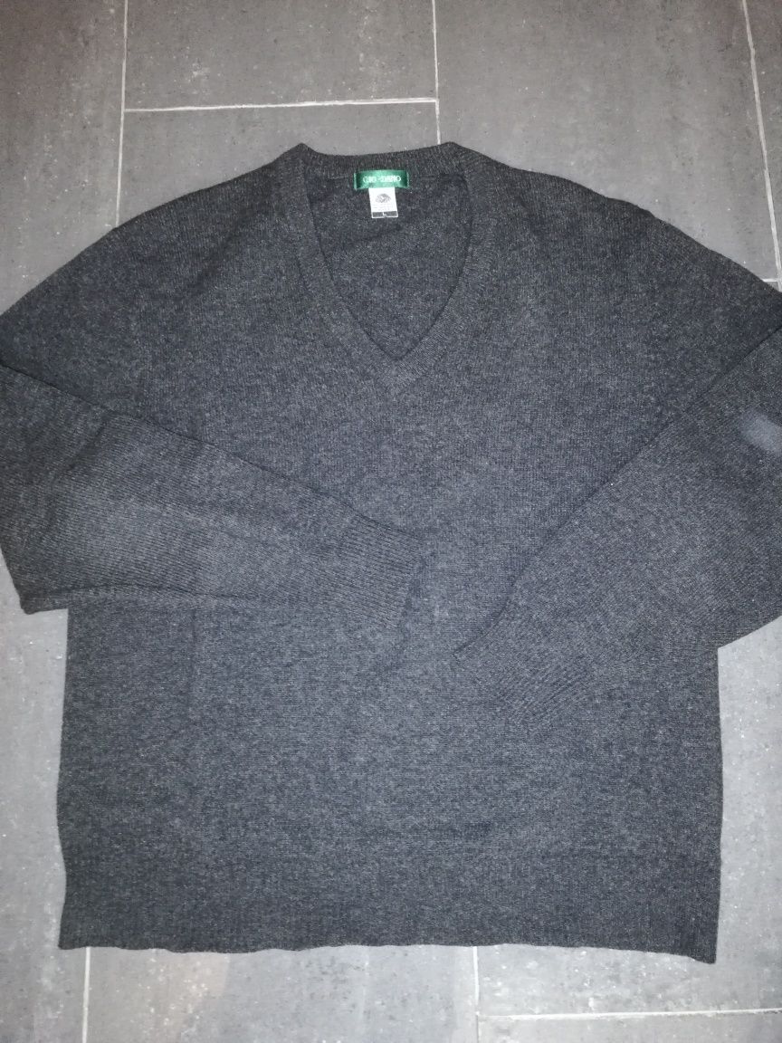 Pullover gola em bico cinza Lã T-L