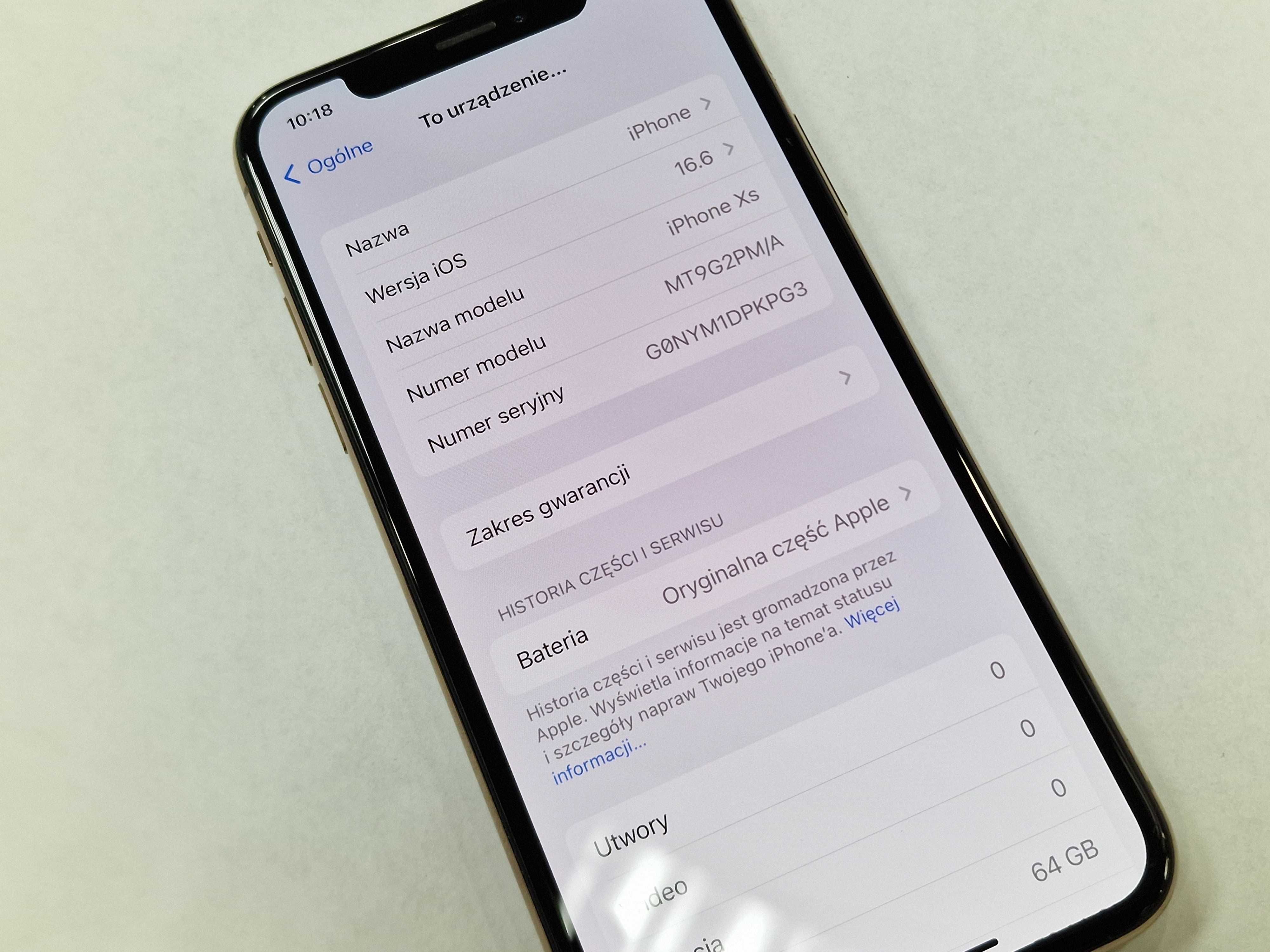 Iphone XS 64GB/ Gold/ Złoty/ Bateria 100%/ DB/ Gwarancja