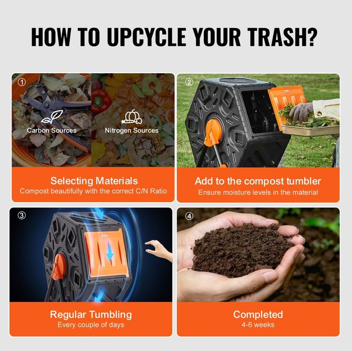 KOMPOSTOWNIK OBROTOWY BĘBNOWY 70L Wielofunkcyjny Wytrzymały Pojemnik