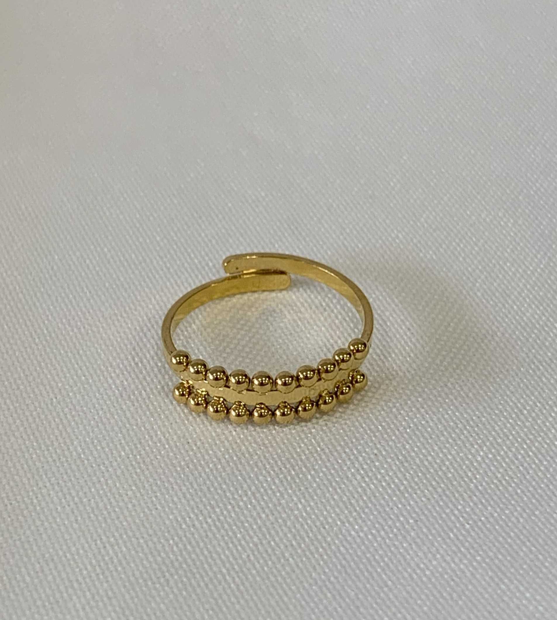 Anel Dourado Ajustável com Bolinhas – Aço Inoxidável