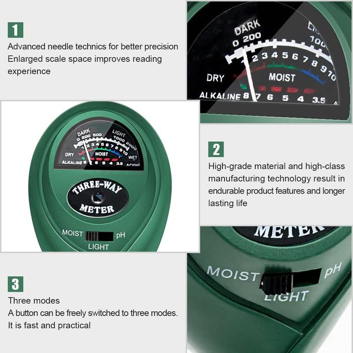 Medidor de PH 3-em-1 | PH ; Iluminação e Humidade