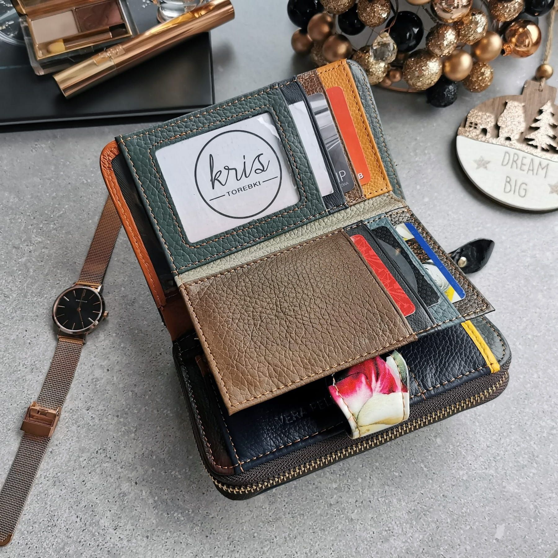 MF COLLECTION portfel damski skórzany patchworkowy P167 kolorowy