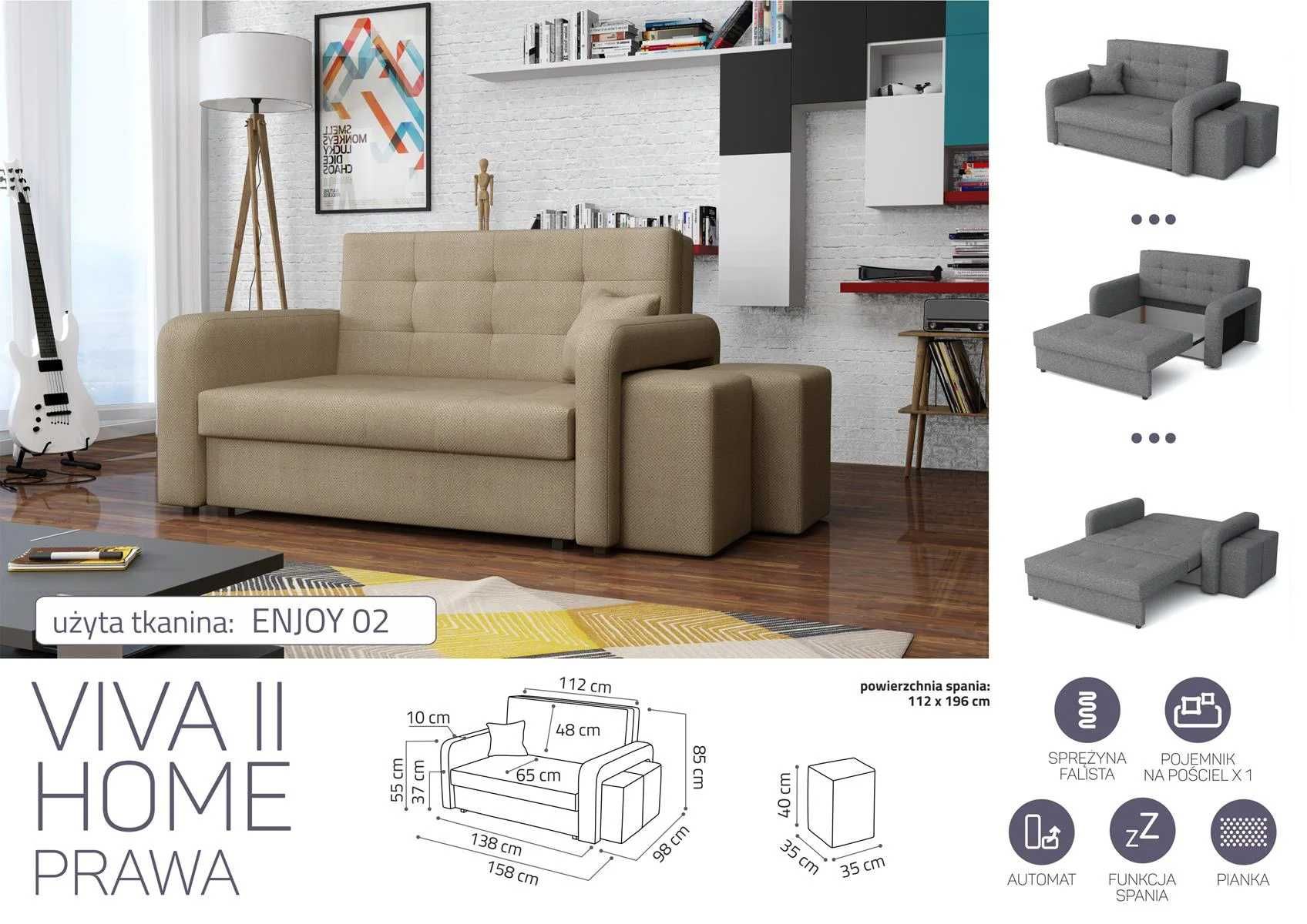 Viva 2 Home z pufami Sofa/Kanapa z funkcją spania Darmowa dostawa
