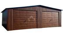 Garaż Blaszany 7,5X6M - 2X Brama - Ciemny Orzech Dwuspadowy Nb140
