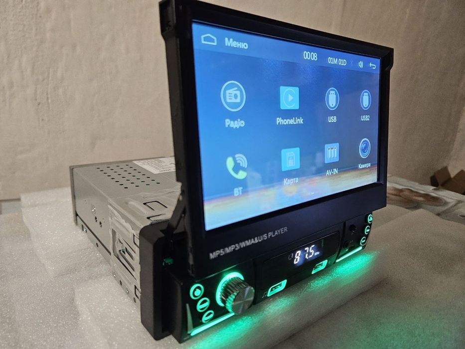 Автомагнітола висувний екран 7" Carplay/AndroidAuto Bluetooth FM USB