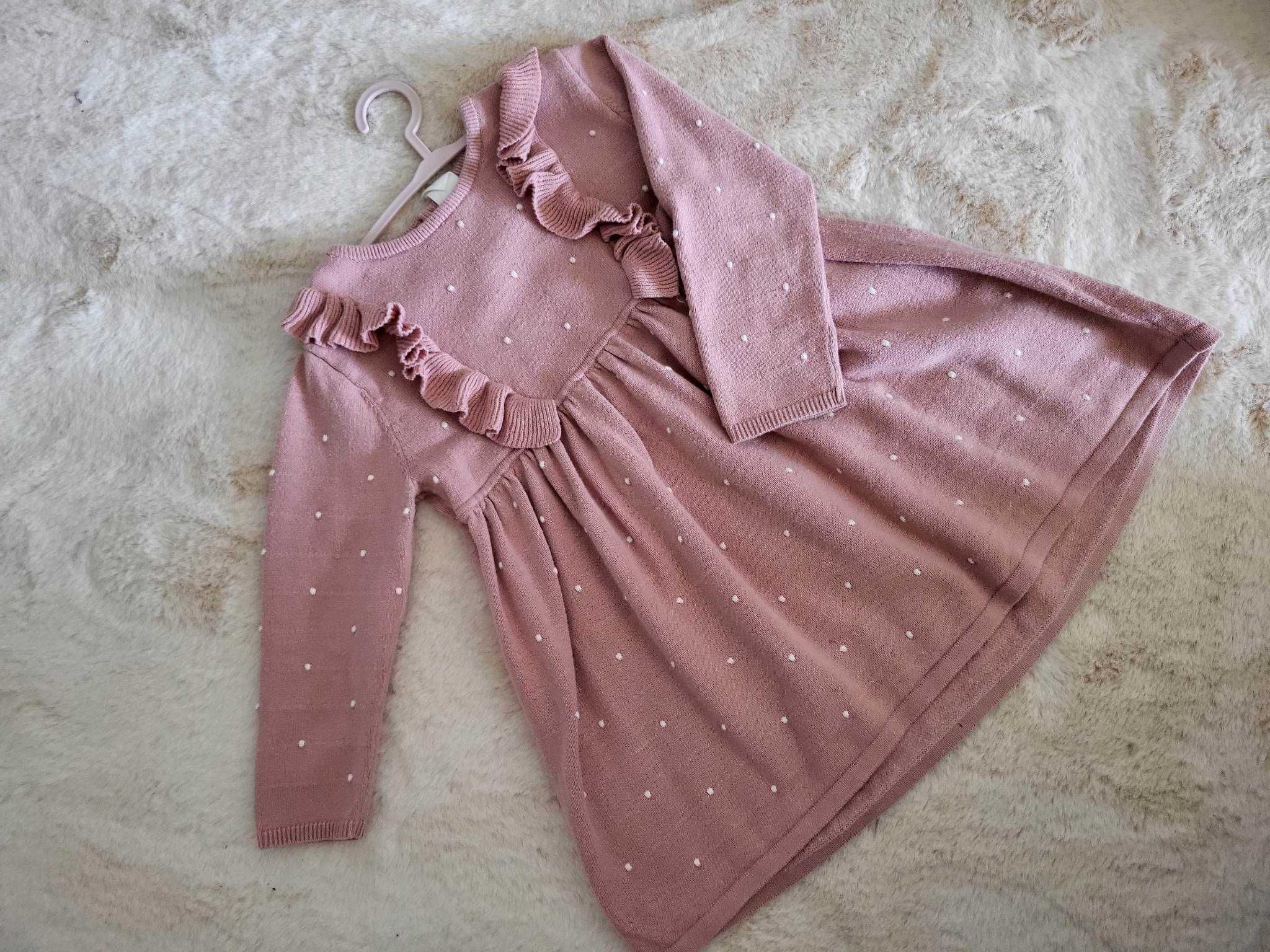 Vestido Malha Algodão Marca H&M - 2 anos - Cor.de.rosa e folhos