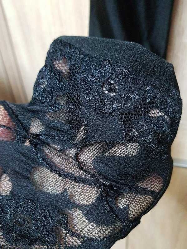 Legginsy z połyskiem czarne koronka na nogawkach NOWE XS-S