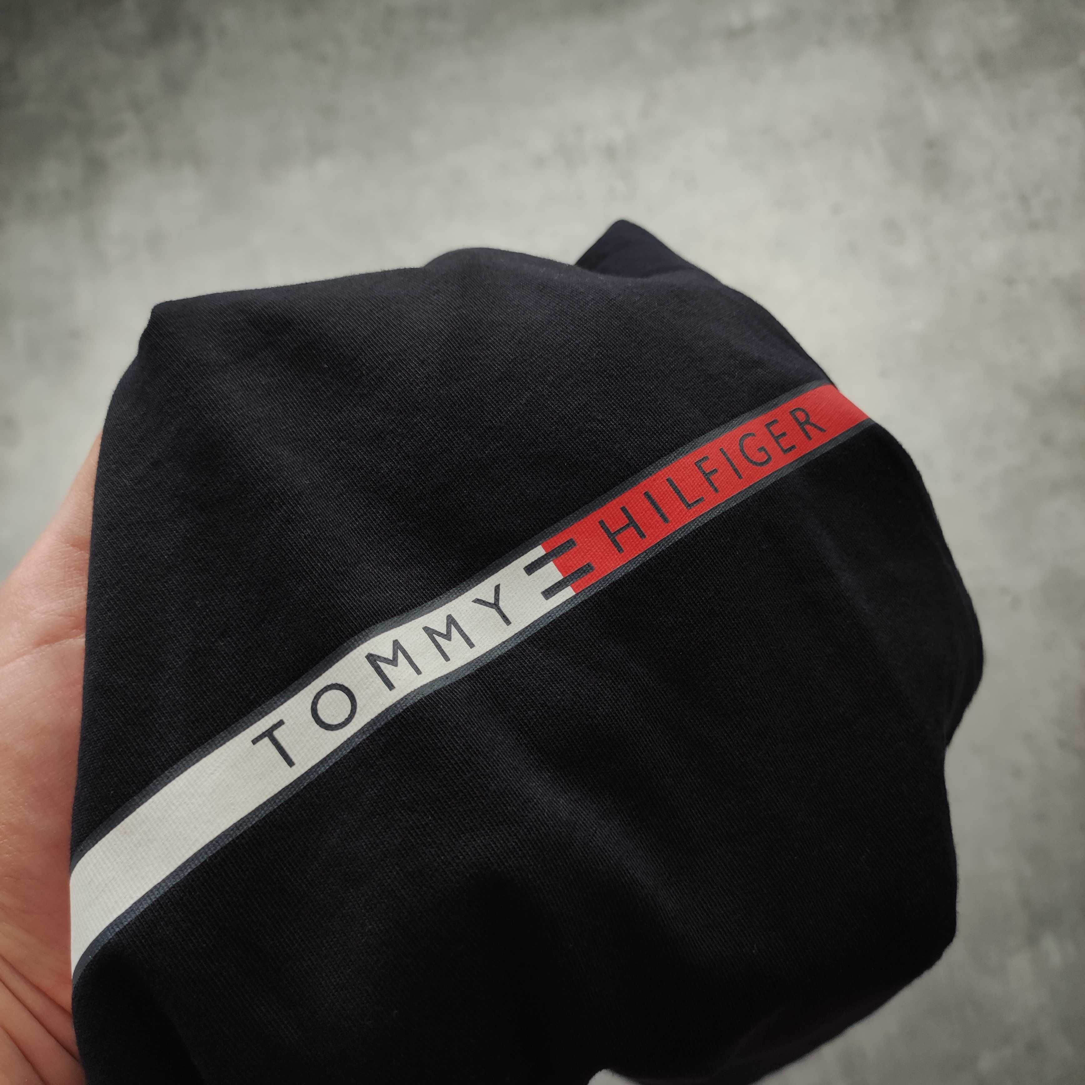 MĘSKA Koszulka Bawełna Granatowa Duże Logo Classic Tommy Hilfiger Haft