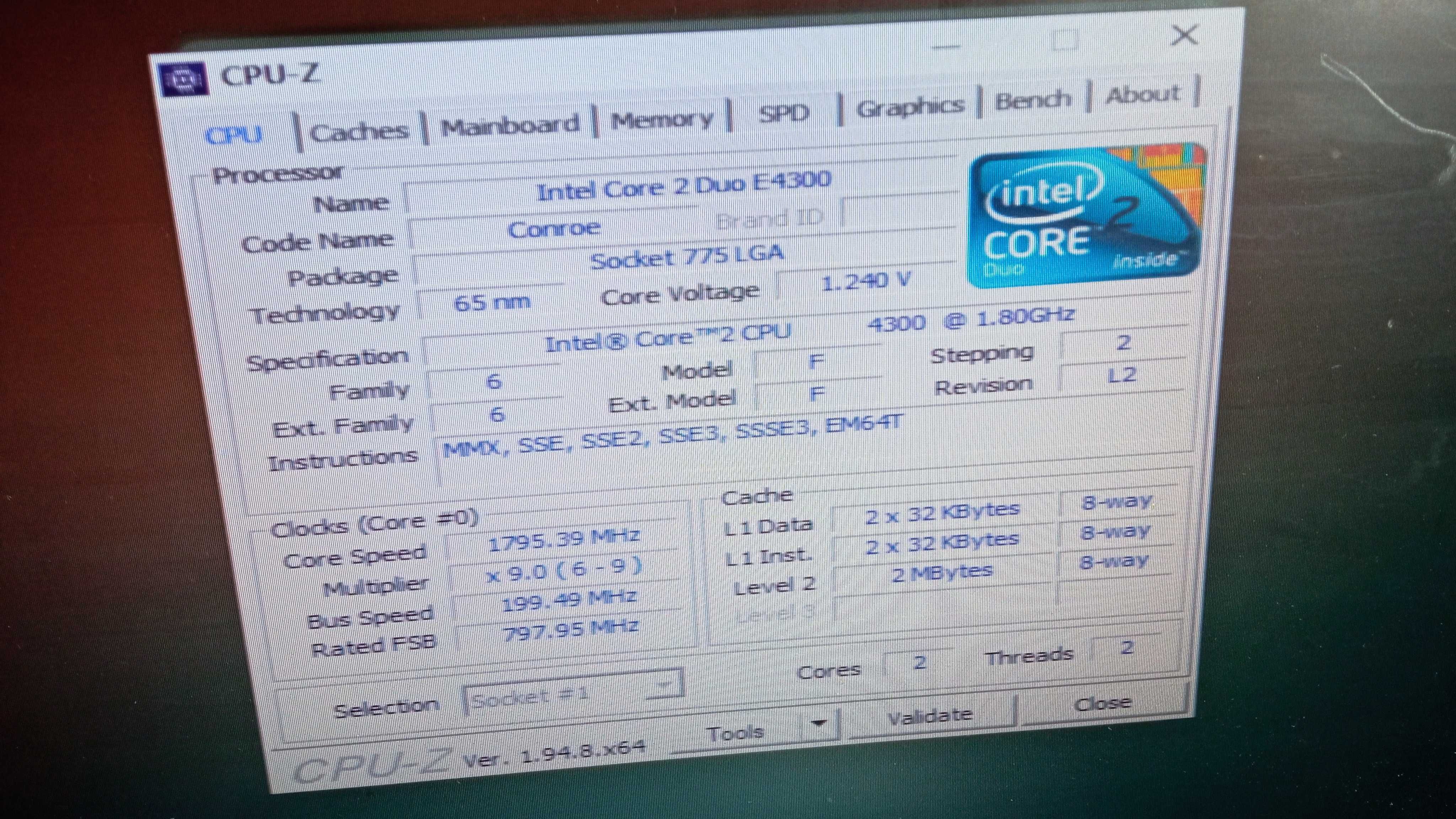 Процессор Intel Core2Duo E4300, 1.8Ghz, s775