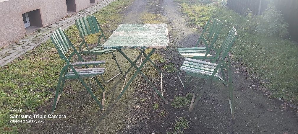 Krzesło stół ogrodowy przedwojenny metalowy składany