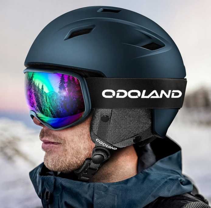 Kask Narciarski z Goglami UV ODOLAND Ciemnoniebieski 54-56cm Rozmiar M