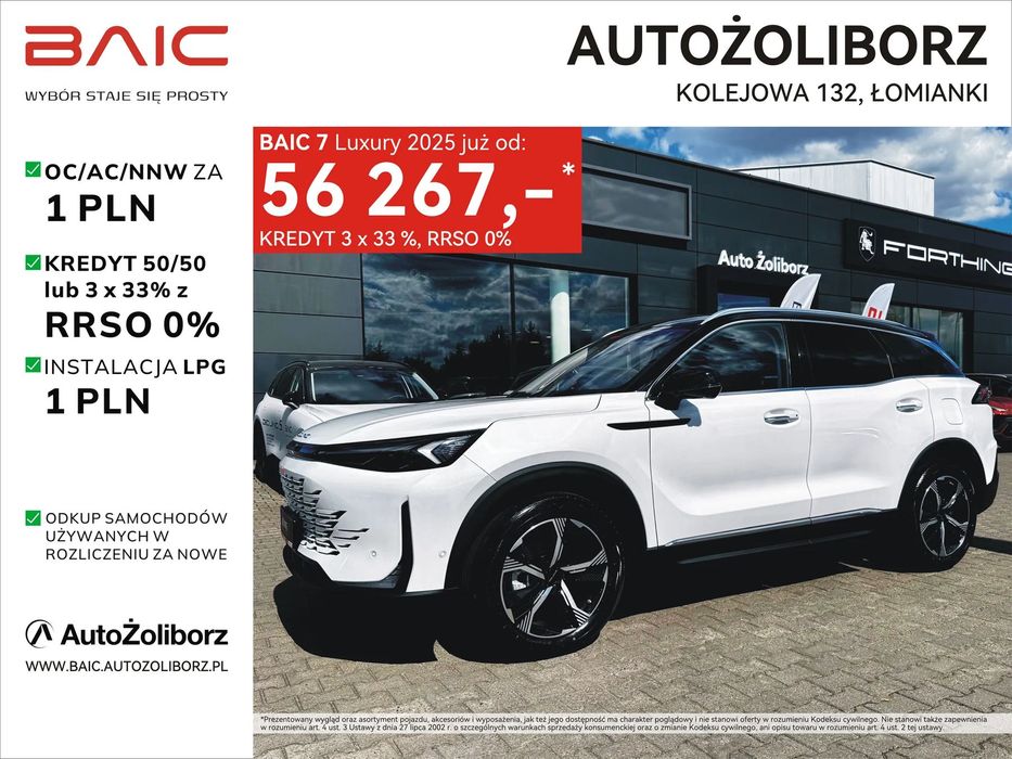 BAIC 7 Comfort, LPG za 1 zł, kredyt 3x33% lub 50/50  z RRSO 0%, Polisa za 1zł