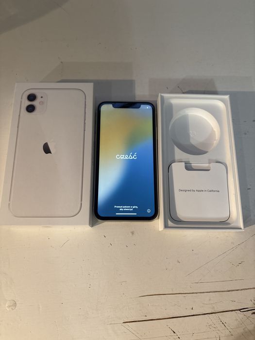 Iphone 11-64gb-84%-biały-bardzo dobry stan-pudełko-etui