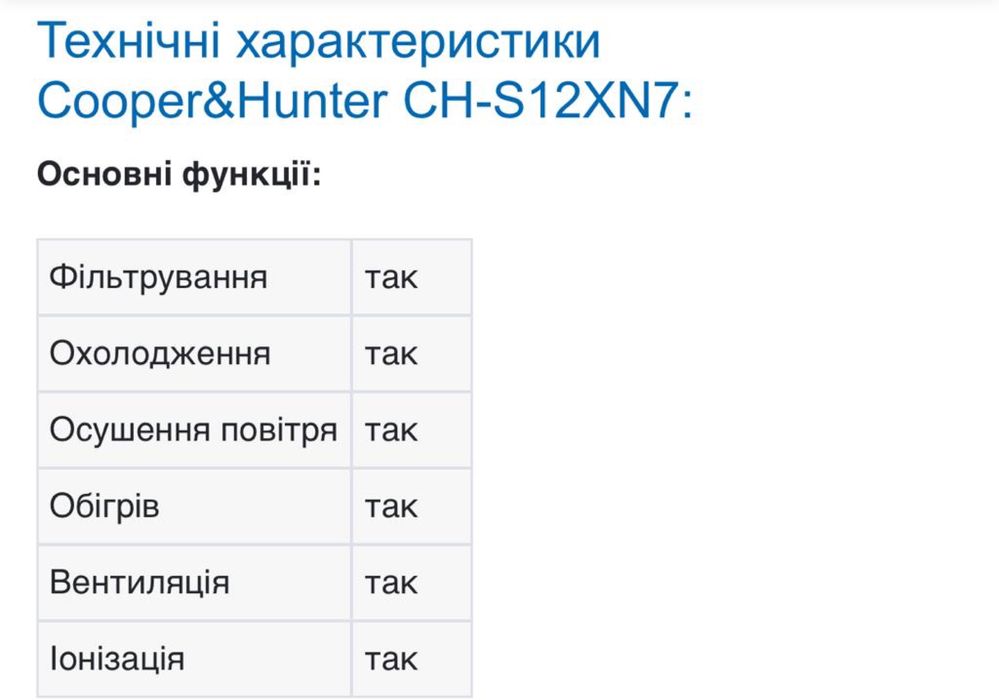 Кондиционер Cooper&Hunter CH-S12XN7: