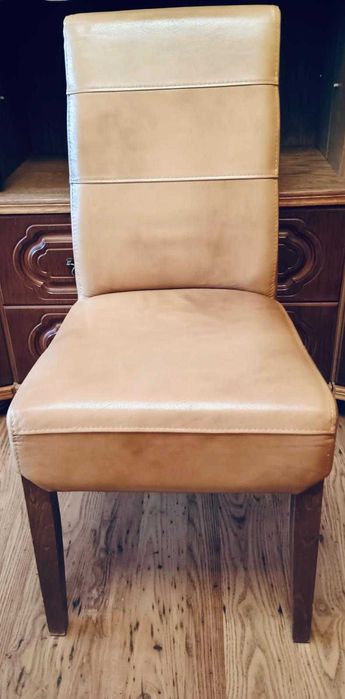 Zestaw 6 krzeseł skórzanych plus dębowy stół rozkładany