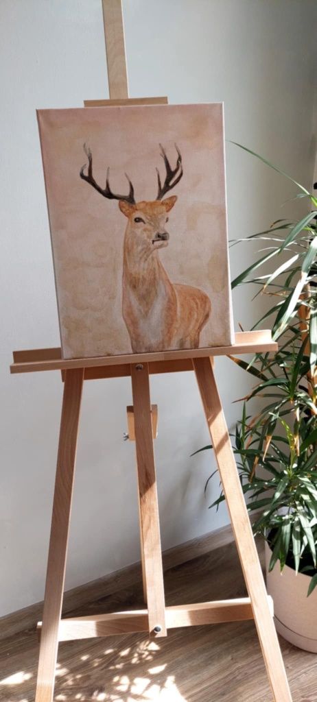 Obraz ręcznie malowany płótno 40x30cm Renifer