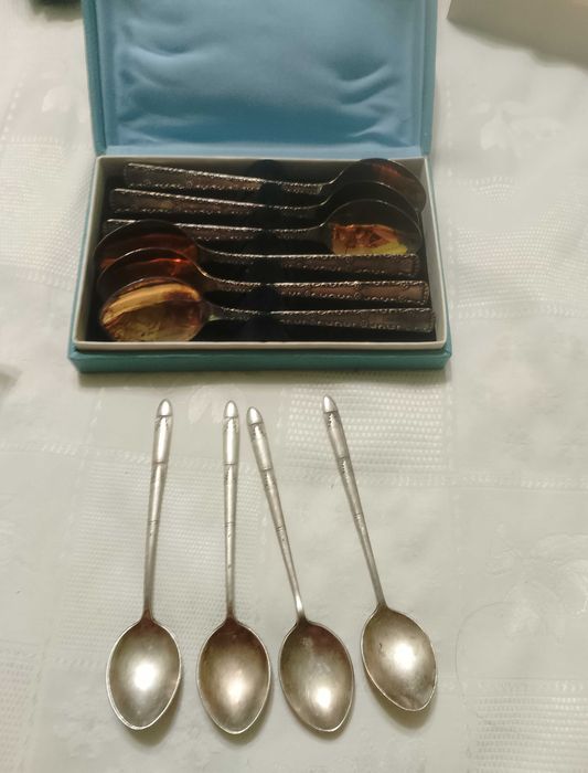 Советские мельхиоровые чайные ложечки с позолотой Таллиннский завод