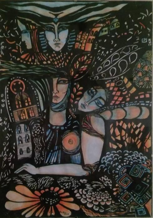 Desenho em tinta nanquim e pastel A3 - Original e sem cópias