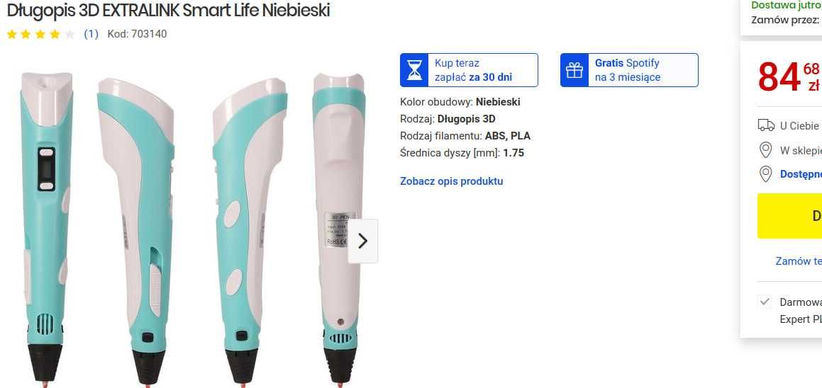 Długopis 3D EXTRALINK Smart Life Niebieski