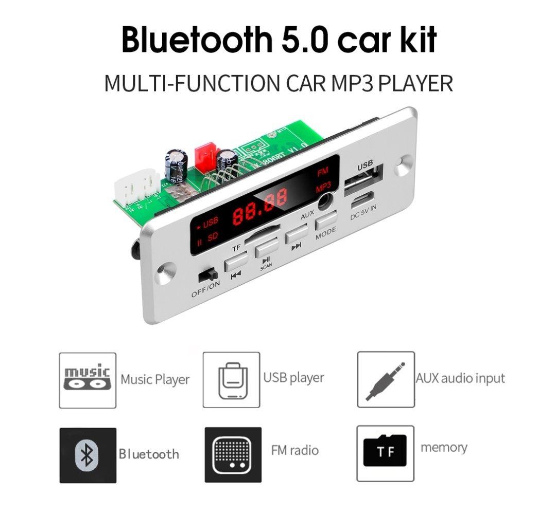 Блютуз панель 2*25 Вт усилитель Bluetooth 5,0 MP3 плеер, TF, USB AUX,