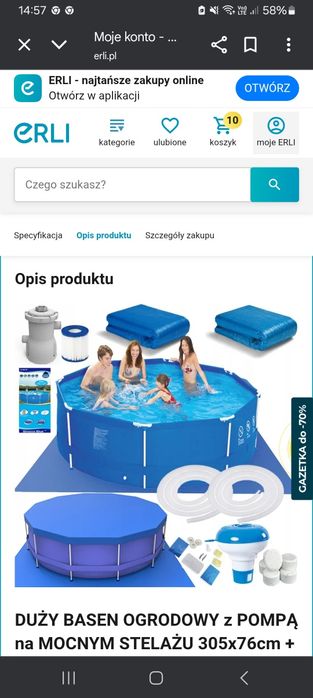 Basen na stelażu 300 zł.