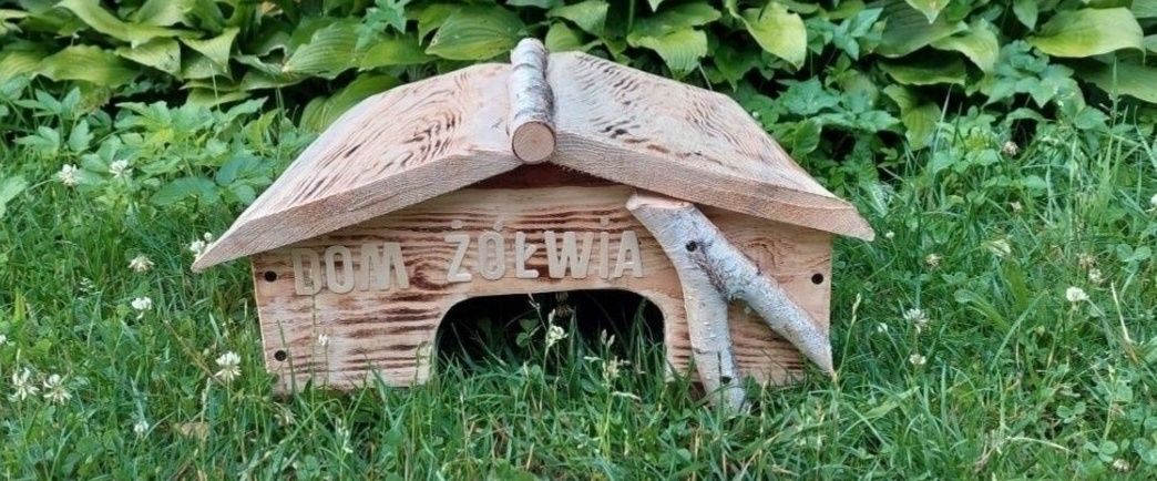 Dom dla żółwia z napisem imieniem.