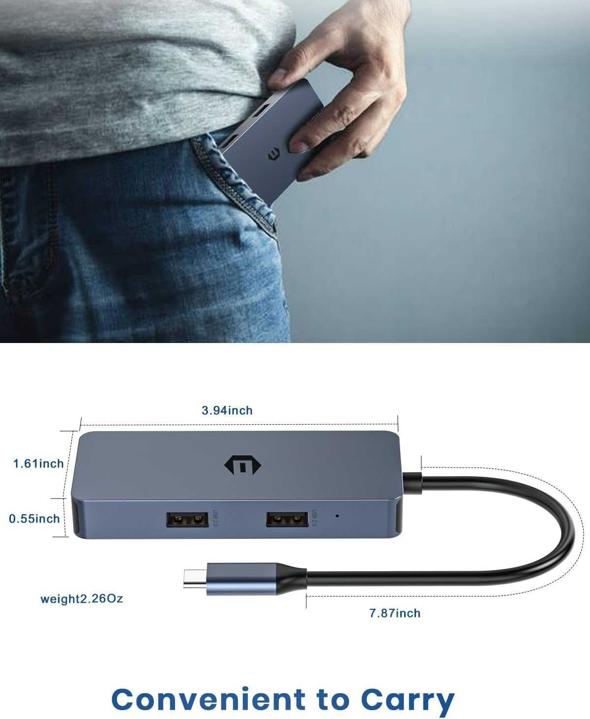YLSCI HB101 HUB 6w1 USB-C HDMI VGA 2x USB czytnik SD 4K macbook Dell