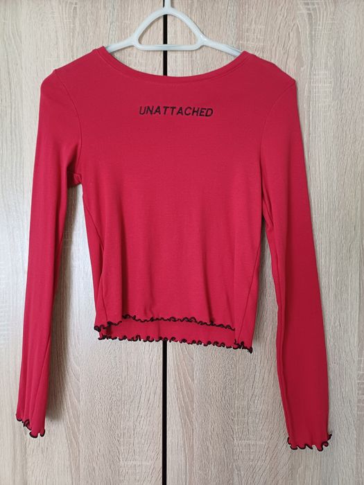"Unattached" Sinsay czerwony bawełniany crop top z długim rękawem L