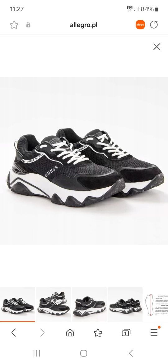 Buty sneakersy guess micola 38 czarne białe