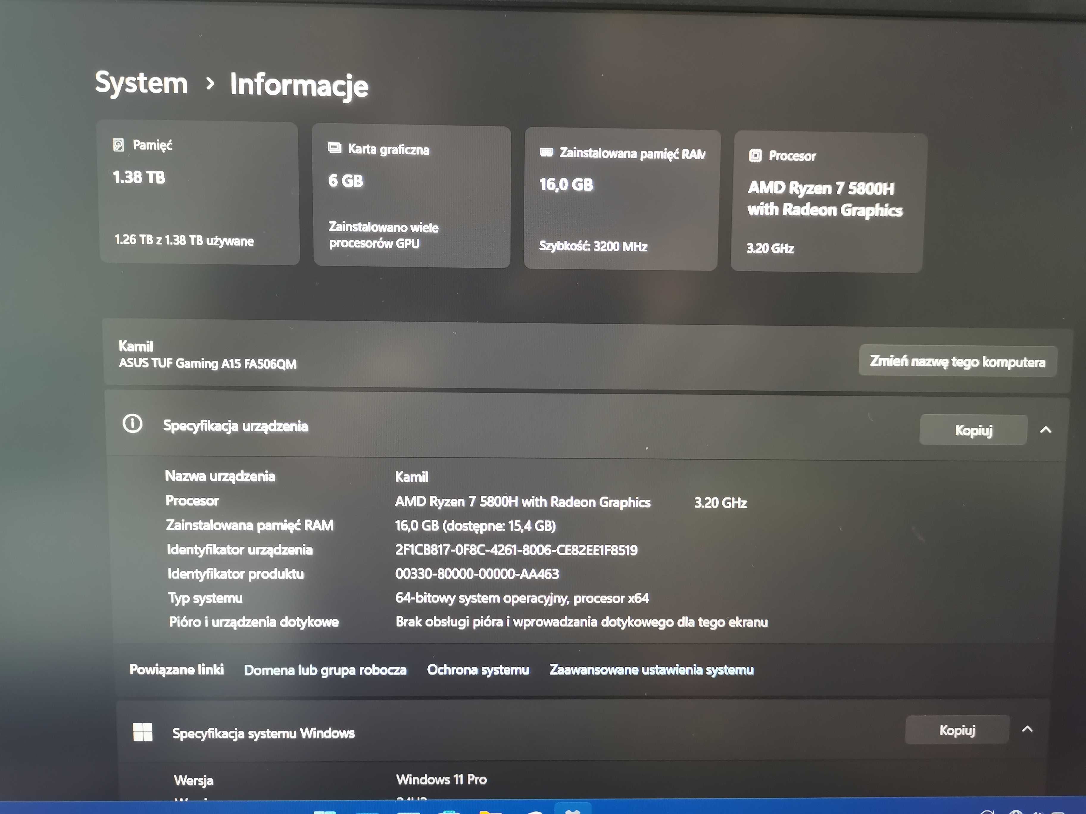 Asus TUF A15 RTX 3060 Razen 7