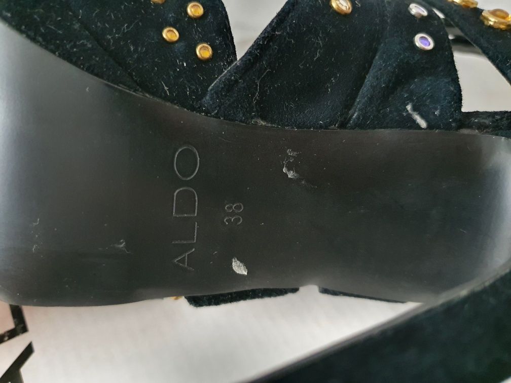 Buty Aldo 38 szpilki sandałki czarne z kamieniami zamsz skóra Guess