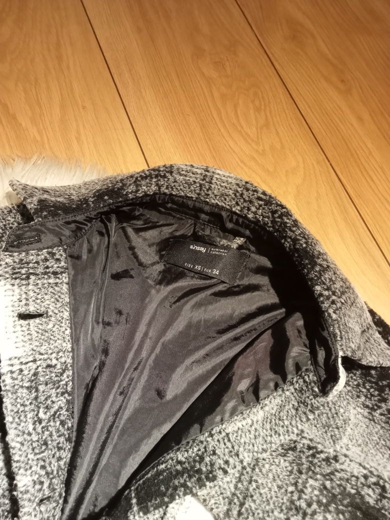 płaszcz oversize w kratę koszulowy polarowy Sinsay S