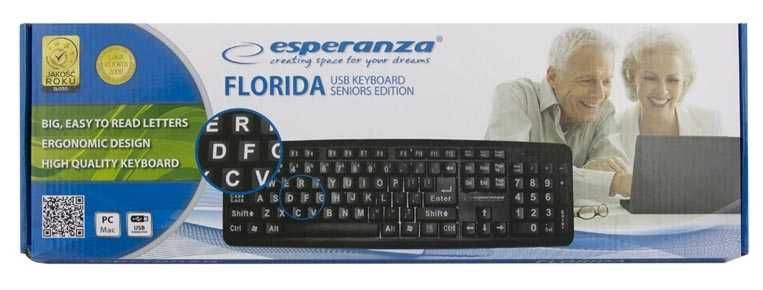 Klawiatura Esperanza Florida, duże klawisze, dla Seniora, czarna
