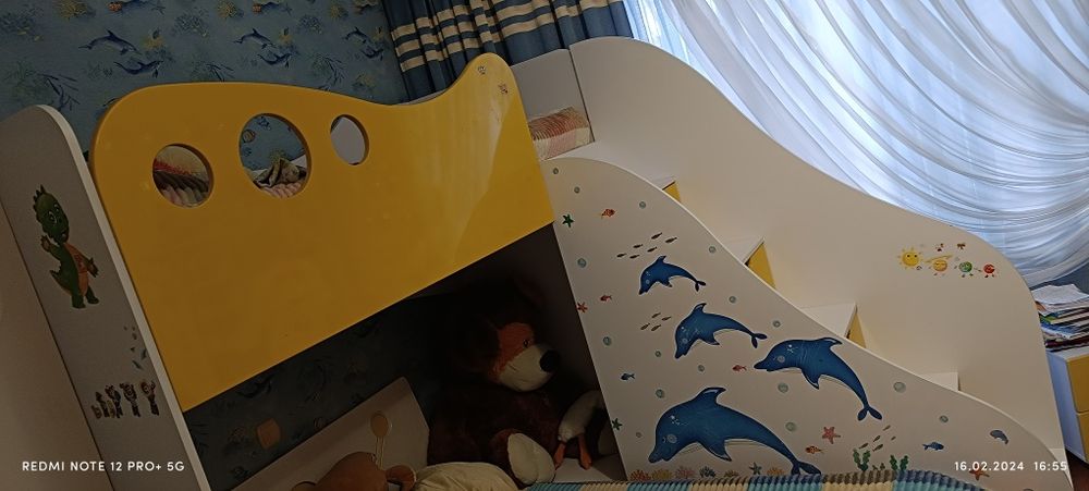 Другий ярус, сходи-шухляди і ліжко з матрасом 90х190, ортопедичним